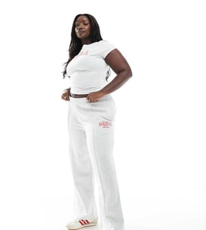 ASOS DESIGN Curve straight leg jogger with Marseille embroidered graphic in ice marl