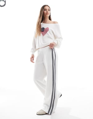Hollister mid rise wide leg joggers in white