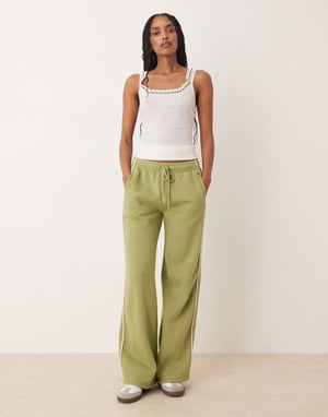 Abercrombie & Fitch mid rise wide leg jogger in sage green