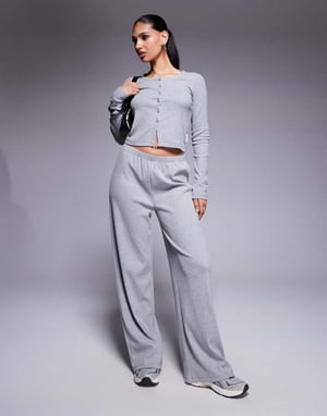 Weekend Collective co-ord ribbed wide leg joggers in grey