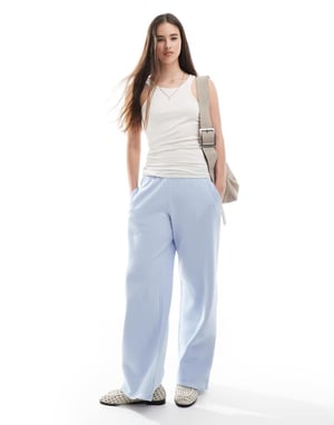 Hollister mid rise wide leg graphic joggers in baby blue
