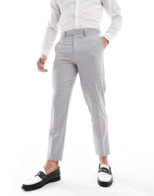 ASOS DESIGN linen blend tapered suit trousers in grey tonal check