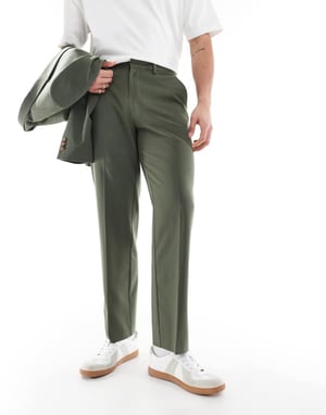 ASOS DESIGN straight leg suit trousers in dark green