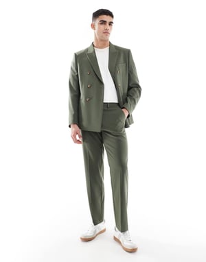 ASOS DESIGN straight leg suit trousers in dark green