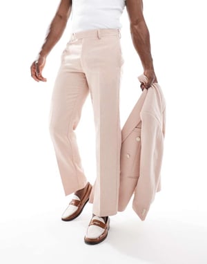 ASOS DESIGN straight leg suit trousers with wool in light pink