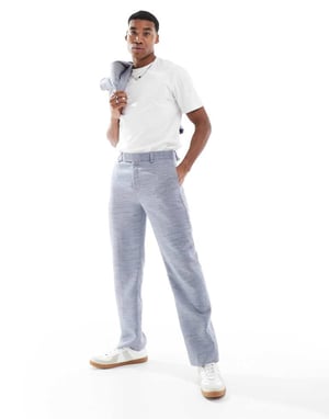 ASOS DESIGN straight leg suit trousers in blue texture