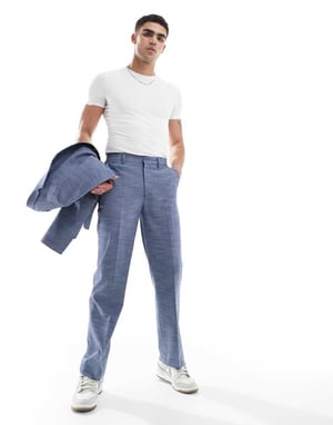 ASOS DESIGN linen look straight leg suit trousers in blue