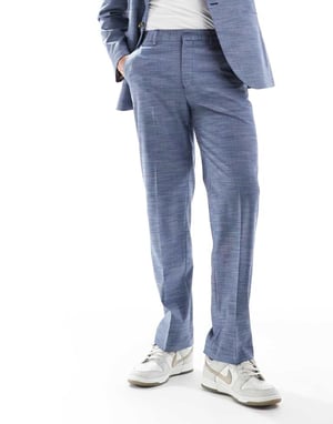 ASOS DESIGN linen look straight leg suit trousers in blue