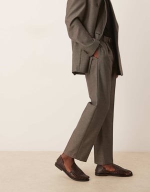 ASOS DESIGN wool look straight leg suit trousers in brown herringbone