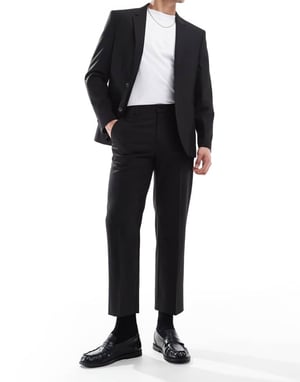 ASOS DESIGN straight cropped length suit trousers in black