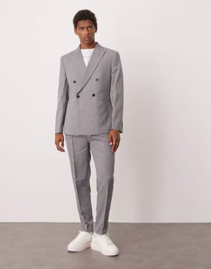 ASOS DESIGN tapered suit trousers in grey pinstripe