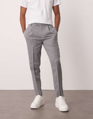 ASOS DESIGN tapered suit trousers in grey pinstripe