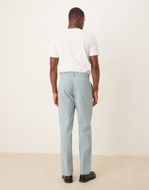 ASOS DESIGN straight suit trousers in light blue crinkle texture