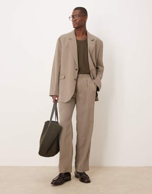 ASOS DESIGN elasticated straight leg suit trousers in stone