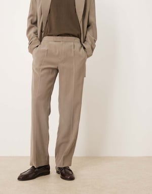 ASOS DESIGN elasticated straight leg suit trousers in stone