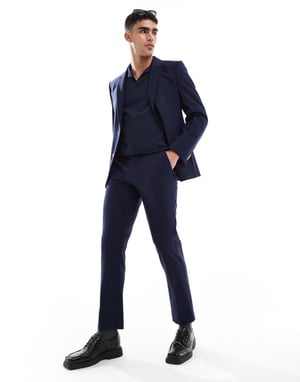 ASOS DESIGN washable slim suit trousers with lightweight worsted wool in navy