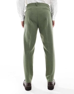 ASOS DESIGN tapered suit trousers with wool in green herringbone