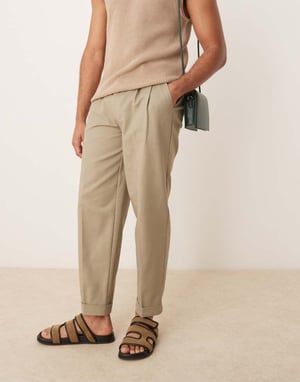 ASOS DESIGN smart oversized tapered cotton chino trousers in khaki