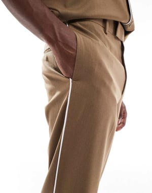 ASOS DESIGN smart tapered trousers with side piping in camel