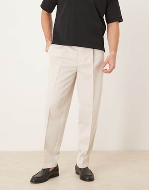 ASOS DESIGN smart oversized tapered trousers with front pleat in ecru