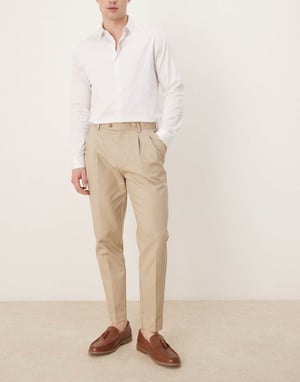 ASOS DESIGN smart tapered cotton chino trousers in camel