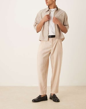 ASOS DESIGN oversized tapered smart trousers in beige
