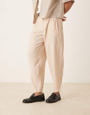 ASOS DESIGN oversized tapered smart trousers in beige