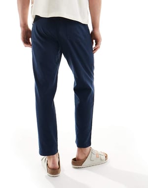 Jack & Jones slim tapered drawstring linen mix trouser in navy