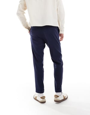 ASOS DESIGN smart tapered fit linen blend trousers in navy