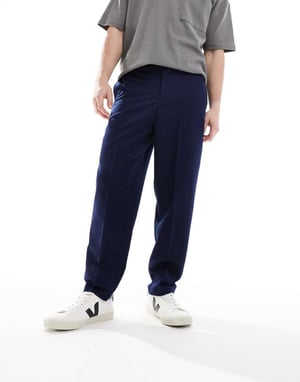 ASOS DESIGN smart relaxed tapered fit trousers in navy