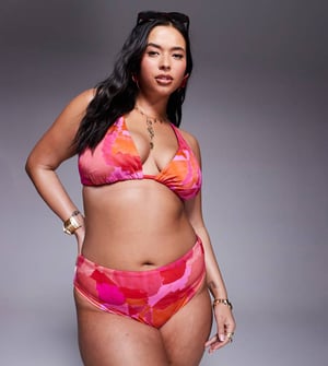 ASOS DESIGN Curve Exclusive Arina high leg high waist in pink & red abstract print