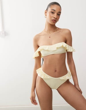 Reclaimed Vintage bikini bottom with frill in butter yellow