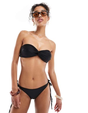 Miss Selfridge mix and match twist bandeau bikini top in black
