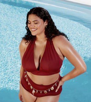 ASOS DESIGN Curve Maya mix and match sleek halter bikini top in burgundy