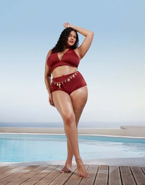 ASOS DESIGN Curve Maya mix and match sleek halter bikini top in burgundy