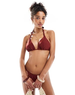 Miss selfrdige mix and match knot triangle bikini top in burg