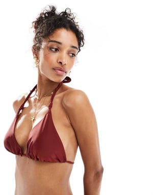 Miss selfrdige mix and match knot triangle bikini top in burg