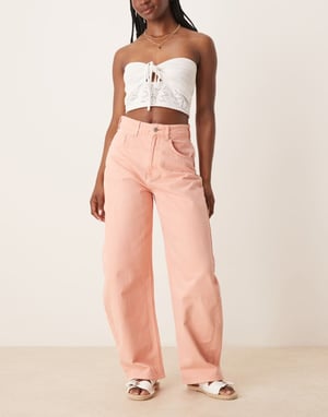 ASOS DESIGN high waisted barrel leg jeans in soft apricot
