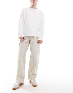 ASOS DESIGN baggy pull on cargo trousers in stone