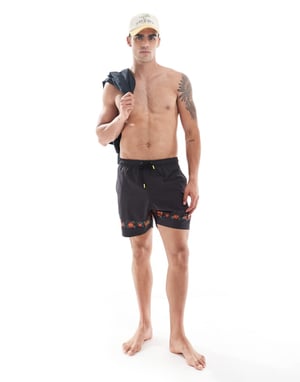 Santa Cruz Cabana hibiscus printed swimshorts in black