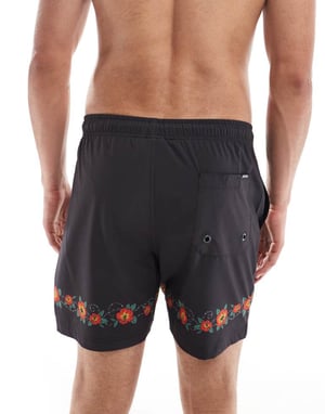 Santa Cruz Cabana hibiscus printed swimshorts in black