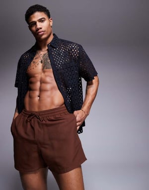 ASOS DESIGN swim shorts in short length in dark brown