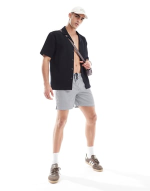 Farah Colbert seersucker stripe swim shorts in navy and white