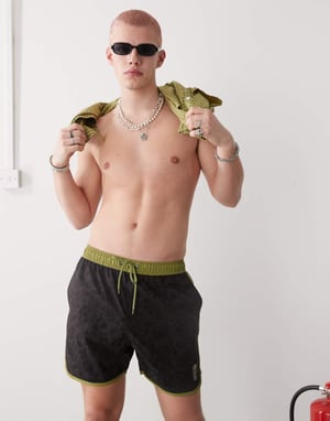 Santa Cruz drawstring swimshorts in black with khaki trim