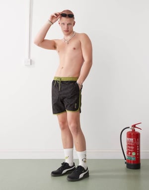 Santa Cruz drawstring swimshorts in black with khaki trim