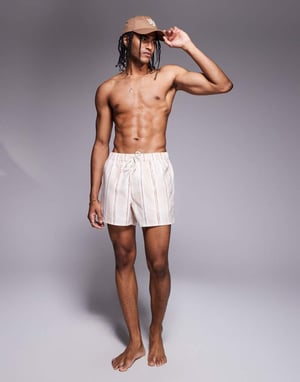 ASOS DESIGN swim shorts in short length in pink textured stripe