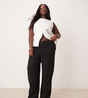 ASOS DESIGN Curve relaxed straight leg trousers with linen in black