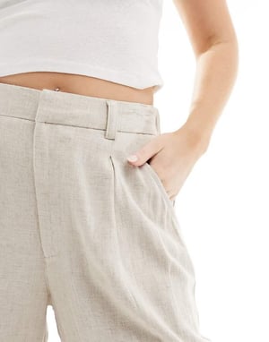 ASOS DESIGN Hourglass relaxed straight leg trousers with linen in natural