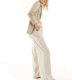 ASOS DESIGN Tall relaxed straight leg trousers with linen in natural
