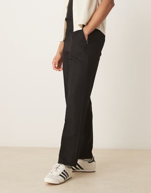ASOS DESIGN smart straight leg trousers in black with elasticated waist